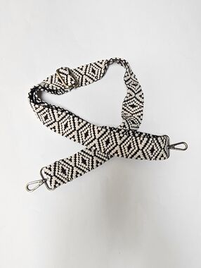 Joy Susan Embroidered Bag Strap Gold Tone Clasps Black Off White Boho